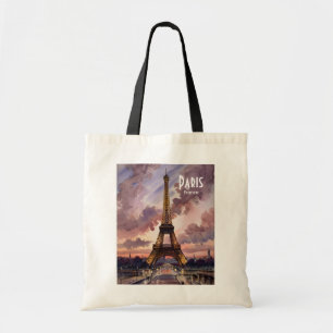 Paris Eiffel Tower Twilight Watercolor Custom Text Tote Bag