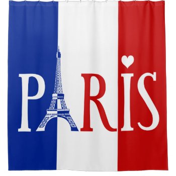 Paris Eiffel Tower Typography With France Flag Shower Curtain by ShowerCurtain101 at Zazzle