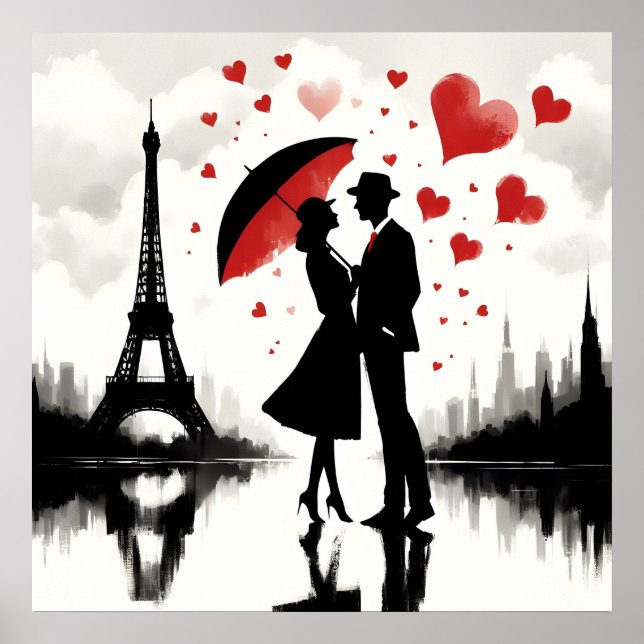 Paris Eiffel Tower Valentines Holiday Card Poster (Front)