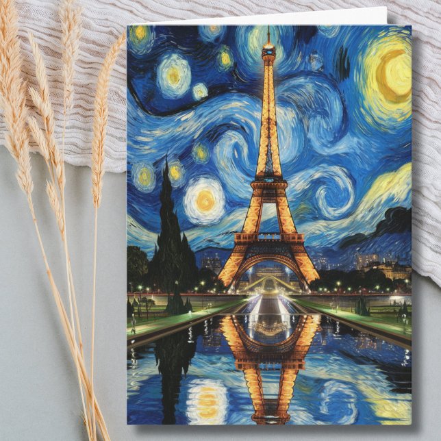 Paris Eiffel Tower Van Gogh style birthday cute Card (Creator Uploaded)