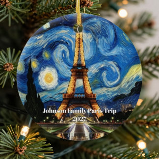 Paris Eiffel Tower Van Gogh style Christmas Custom Ceramic Ornament