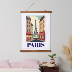 Paris Eiffel Tower View Vintage Travel Hanging Tapestry
