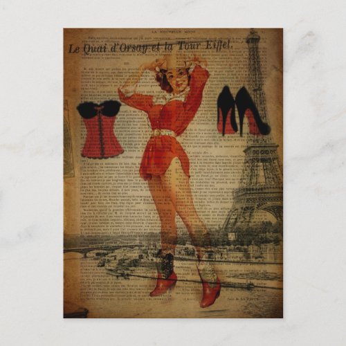 paris eiffel tower vintage corset lingerie party postcard