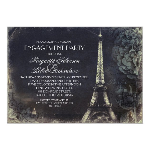 Paris Eiffel Tower Vintage Engagement Party Invitation