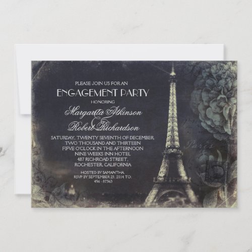 Paris Eiffel tower vintage engagement party Invitation