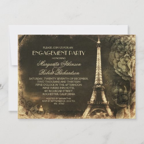 Paris Eiffel tower vintage engagement party Invitation