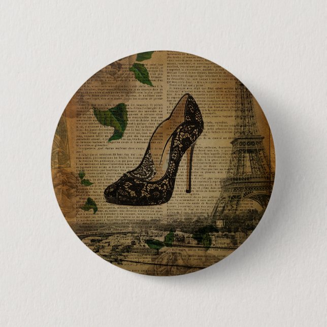 Paris eiffel tower vintage girly shoes pinback button (Front)