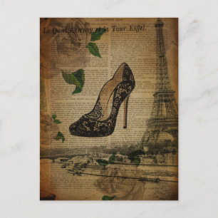 Paris eiffel tower vintage girly shoes postcard