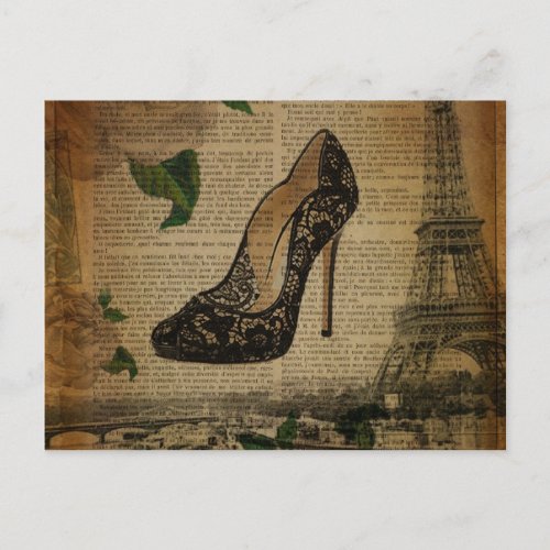 Paris eiffel tower vintage girly shoes postcard