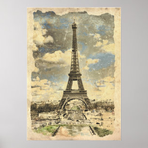 Paris - Eiffel Tower - Vintage Inspired Art Poster