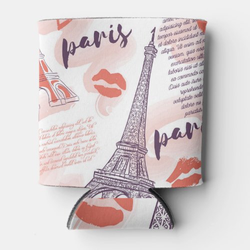 Paris Eiffel Tower vintage pattern Can Cooler