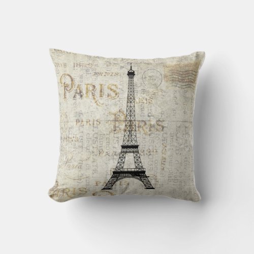 Paris Eiffel Tower Vintage Postcard Throw Pillow