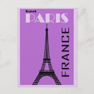Paris Eiffel Tower Vintage Purple Travel Poster Postcard