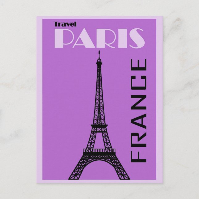 Paris Eiffel Tower Vintage Purple Travel Poster Postcard (Front)