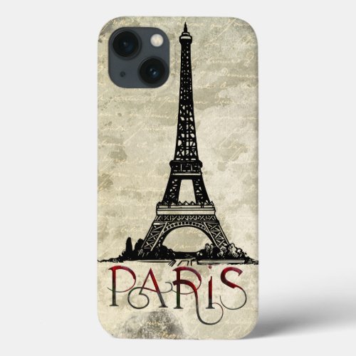 Paris Eiffel Tower Vintage Script iPhone 13 Case
