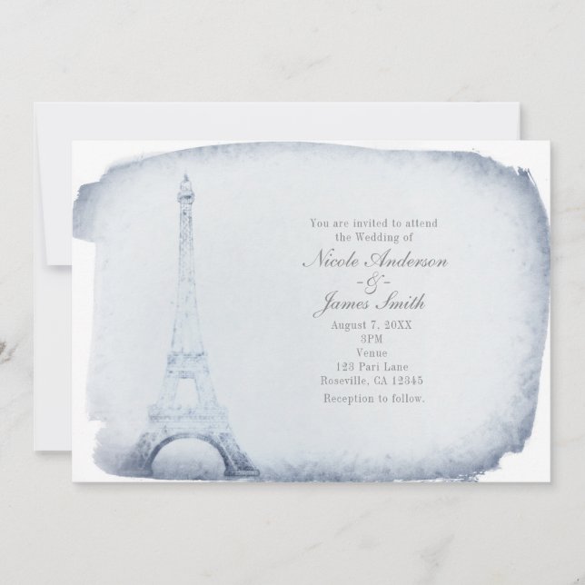 Paris Eiffel Tower Vintage Wedding Invitations (Front)