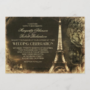 Paris Eiffel tower vintage wedding invitations