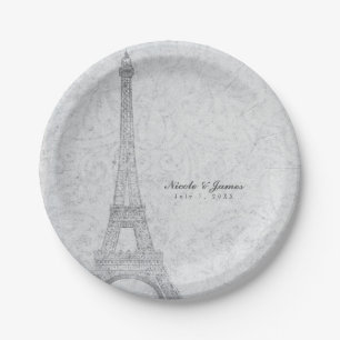 Paris Eiffel Tower Vintage Wedding Reception Party Paper Plates