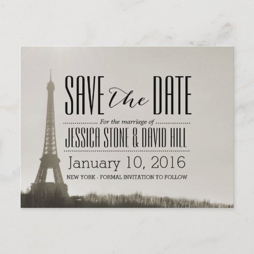 Paris Eiffel Tower Vintage Wedding Save the Date Announcement Postcard