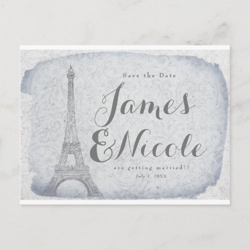 Paris Eiffel Tower Vintage Wedding Save the Date Announcement Postcard