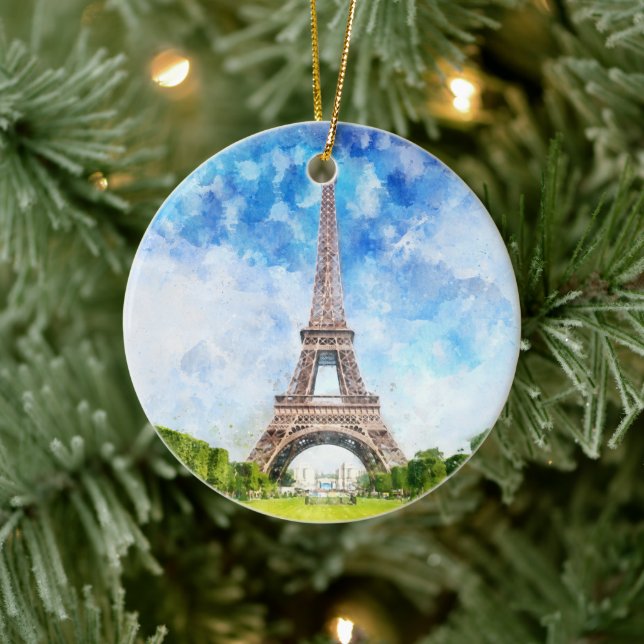 Paris Eiffel Tower Watercolor #01  Ceramic Ornament (Tree)