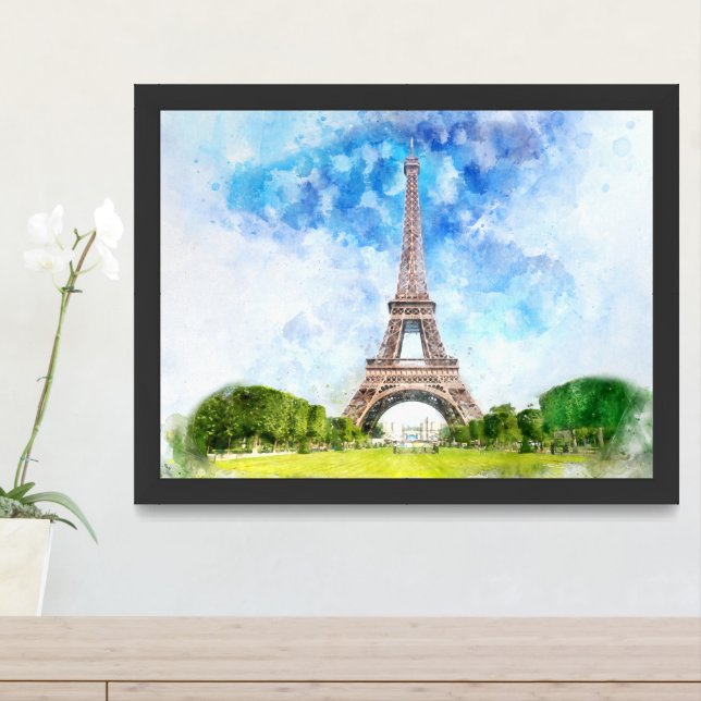 Paris Eiffel Tower Watercolor #01  Framed Art (Entryway)
