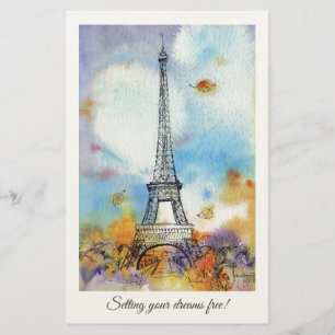 Paris Eiffel Tower watercolor art Stationery