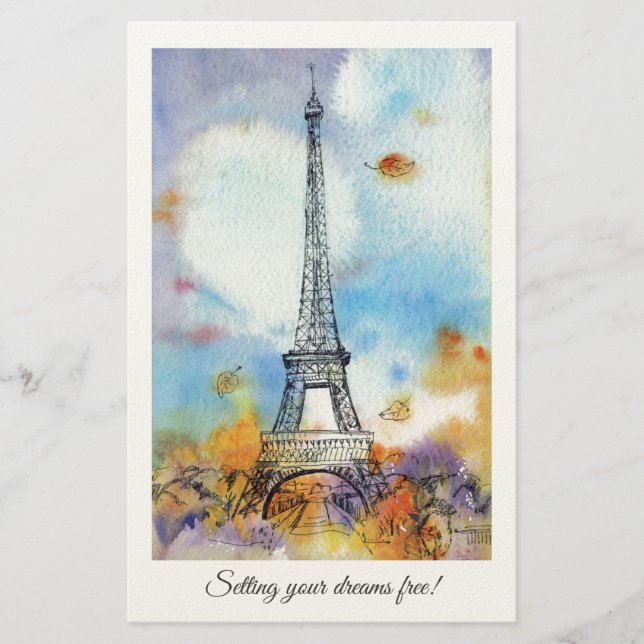 Paris Eiffel Tower watercolor art  Stationery (Front)