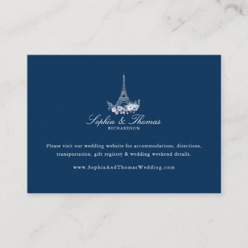 Paris Eiffel Tower Watercolor Floral Navy Wedding Enclosure Card