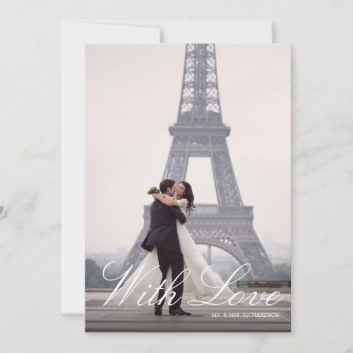 Paris Eiffel Tower Watercolor Floral Wedding Photo Thank You Card