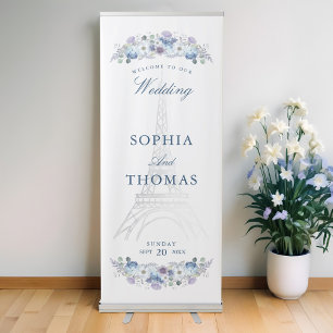 Paris Eiffel Tower Watercolor Floral Welcome Sign