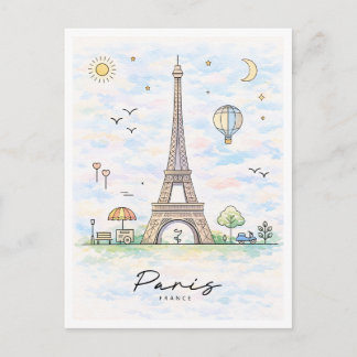 Paris Eiffel Tower Watercolor | France Holiday Postcard