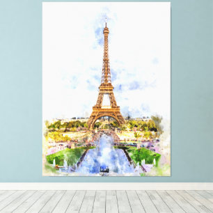 Paris Eiffel Tower Watercolor – Sunset #02 Canvas Print