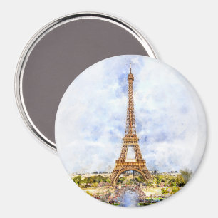 Paris Eiffel Tower Watercolor – Sunset #02 Magnet