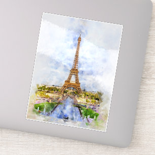 Paris Eiffel Tower Watercolor – Sunset #02 Sticker
