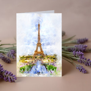 Paris Eiffel Tower Watercolor – Sunset #02 Thank You Card