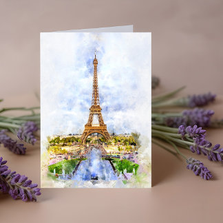 Paris Eiffel Tower Watercolor – Sunset #02 Thank You Card