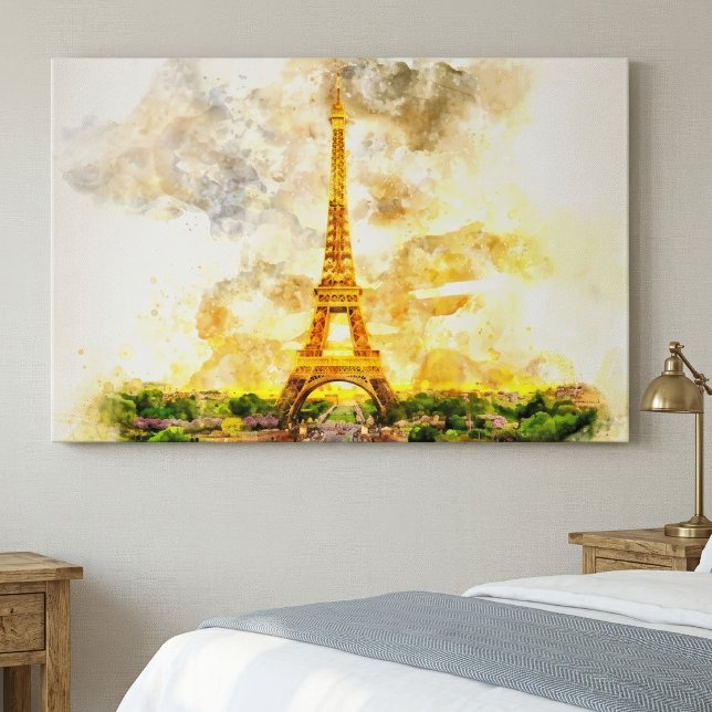 Paris Eiffel Tower Watercolor Sunset Art Print (Paris Eiffel Tower Watercolor Sunset Art Print. Canvas Print)