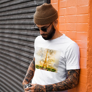 Paris Eiffel Tower Watercolor Sunset Art Print T-Shirt
