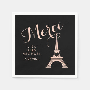 Paris Eiffel Tower Wedding Black and Pink Merci Napkins