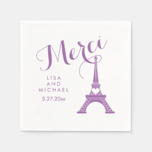 Paris Eiffel Tower Wedding Purple Merci Thank You Napkins