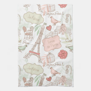 Paris Eiffel Tower Whimsical Pink Kitchen Towel