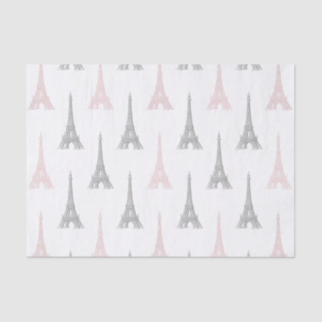 Paris Eiffel Tower White Pink Gray Tissue Paper (Front)