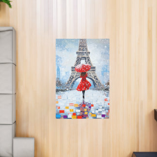 Paris Eiffel Tower Winter Romance Red Umbrella  Rug