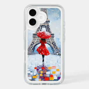 Paris Eiffel Tower Winter Romance Red Umbrella iPhone 16 Case