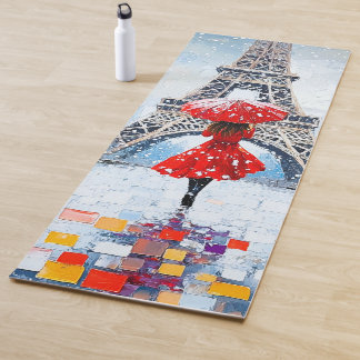 Paris Eiffel Tower Winter Romance Red Umbrella  Yoga Mat