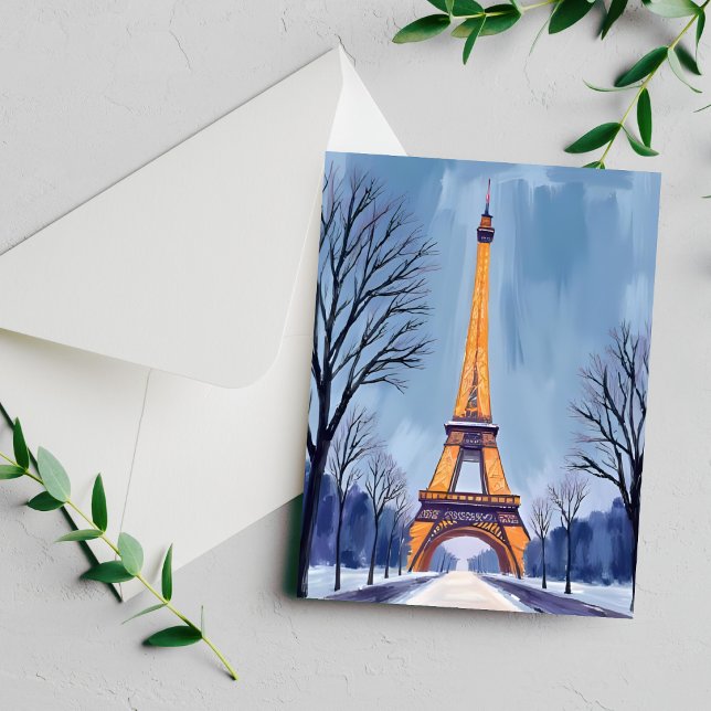 Paris Eiffel Tower Winter Snow Watercolor Card (Creator Uploaded)
