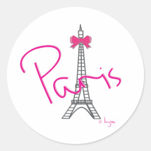 Paris Eiffel Tower with pink bow Classic Round Sticker