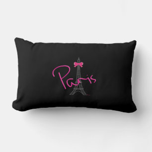 Paris, Eiffel Tower with pink Bow Modern Black Lumbar Pillow