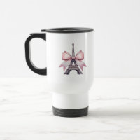 Paris Eiffel Tower with Pink Bow Travel Mug